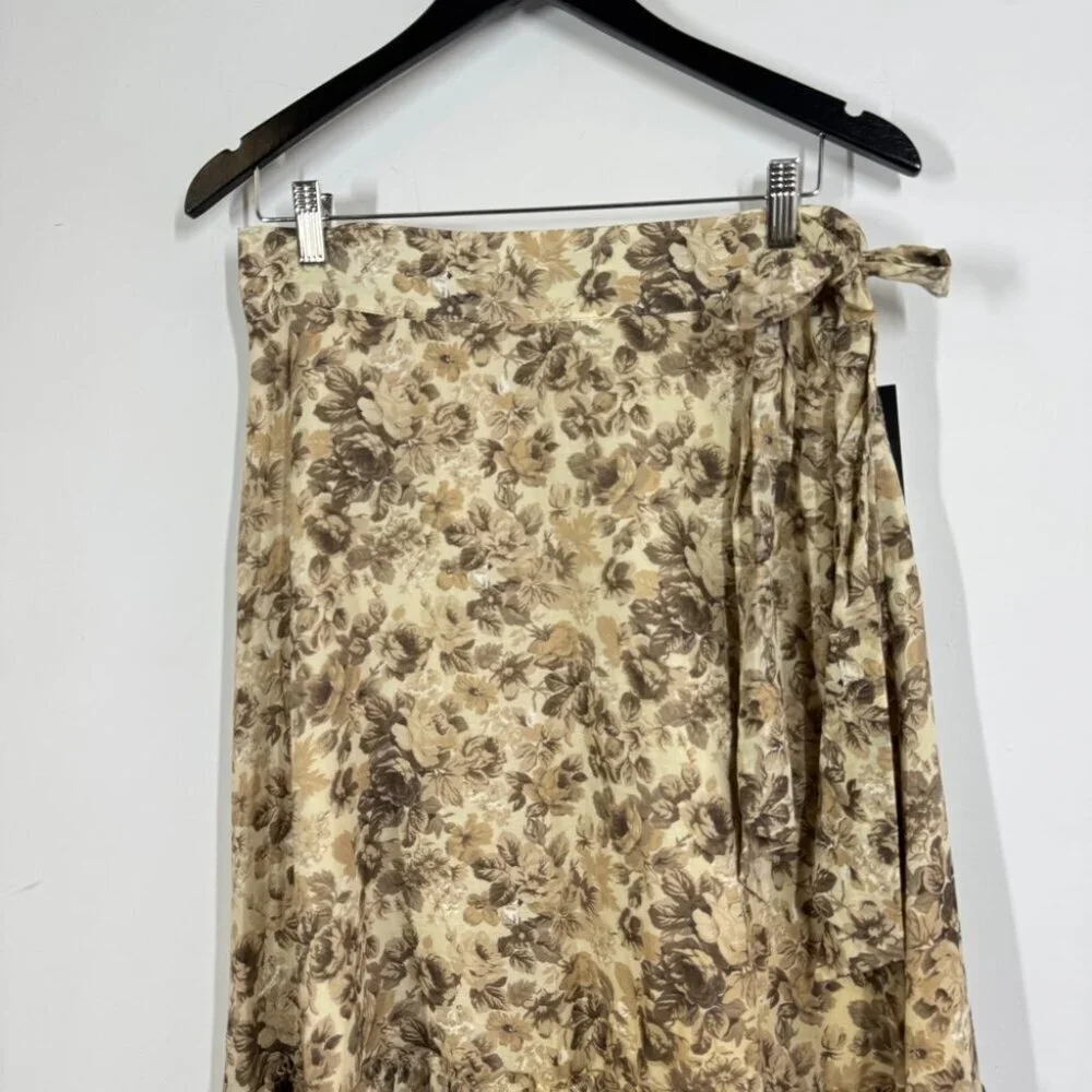 Vtg Camelot Floral Maxi Skirt Beige Brown Size S Ruffle Boho Romantic Style